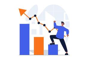 Business growth web concept with character scene. Man rejoices in growth of sales and increase in profits. People situation in flat design. Vector illustration for social media marketing material.