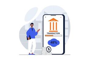 Payment web concept with character scene. Man using online banking and making transactions with credit card. People situation in flat design. Vector illustration for social media marketing material.