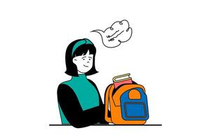 Education concept with people scene in flat web design. Student puts books in backpack and preparing go to lessons at school class. Vector illustration for social media banner, marketing material.