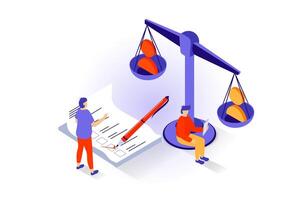 Election and voting concept in 3d isometric design. People making decision and choosing candidate or political party and vote in elections. Vector illustration with isometry scene for web graphic