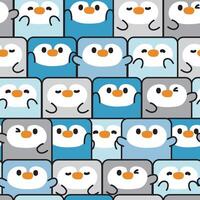 Repeat.Seamless pattern of cute penguin various poses in square shape background.Bird vector