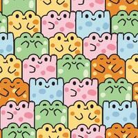 Repeat.Seamless pattern of cute colorful various poses  frog in square shape background.Reptile animal character cartoon design.Print screen.Kawaii.Vector.Illustration. vector