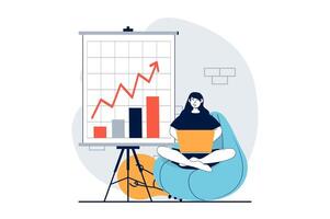 Strategic planning concept with people scene in flat design for web. Woman analyzing data and making report presentation for business. Vector illustration for social media banner, marketing material.