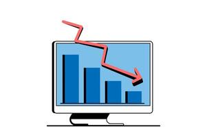 Crisis management concept with people scene in flat web design. Financial recession graph with falling arrow and bankruptcy challenge. Vector illustration for social media banner, marketing material.