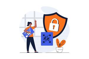 Secure payment web concept with character scene. Woman using protection system for personal financial data. People situation in flat design. Vector illustration for social media marketing material.