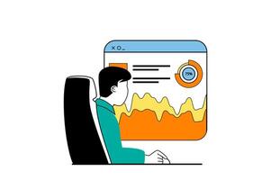 Digital business concept with people scene in flat web design. Man working with graph statistics of company and planning investments. Vector illustration for social media banner, marketing material.