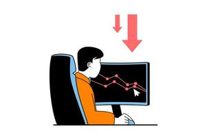 crisis administración concepto con personas escena en plano web diseño. hombre analizando financiero gráfico y molesto a encontrar resolviendo para problemas. vector ilustración para social medios de comunicación bandera, márketing material.