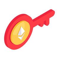 Conceptual isometric design icon of Ethereum key vector