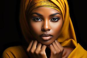 ai generado cerca arriba retrato de hermosa africano americano mujer foto