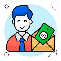 Cash envelope with avatar denoting concept of salary vector