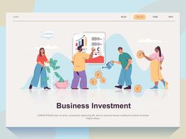 negocio inversión web concepto para aterrizaje página en plano diseño. hombre y mujer analizando Estadísticas y invertir dinero en éxito proyecto. vector ilustración con personas escena para sitio web página principal