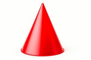 AI generated Red Plastic Cone on White Background photo