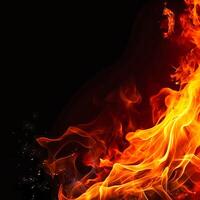 AI Generated Close Up of Fire Flames on Black Background photo