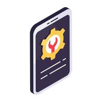 Gear inside phone, editable design icon of mobile management vector