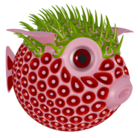 3d fisk puffer färgrik rosa grön png