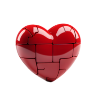 ai generado 3d rojo corazón forma rompecabezas, rojo corazón icono aislado png