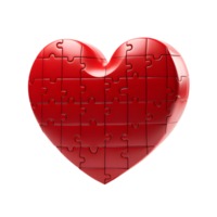 AI generated 3d red heart shape puzzle, red heart icon isolated, transparent background png