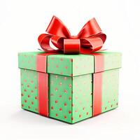 AI generated Green Gift Box With Red Bow photo