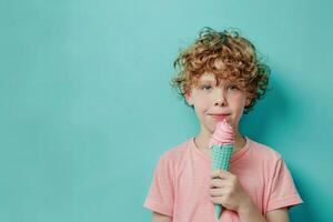 AI generated Young Boy Eating Ice Cream Cone photo