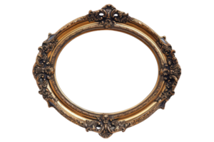 AI generated Antique gold oval frame isolated on transparent background for art display png