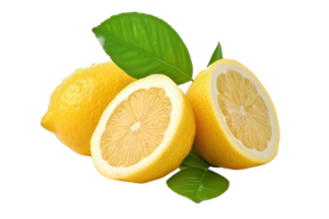 AI generated Lemon with leaf isolated on transparent background png