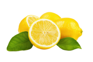 AI generated Lemon with leaf isolated on transparent background png