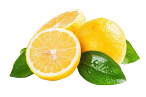 AI generated Lemon with leaf isolated on transparent background png