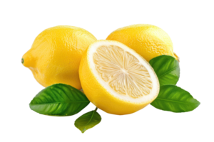 AI generated Lemon with leaf isolated on transparent background png