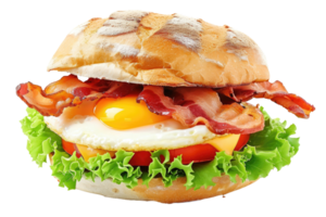 AI generated Sandwich with bacon cheese and egg Isolated on transparent background png