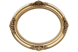 AI generated Antique gold oval frame isolated on transparent background for art display png