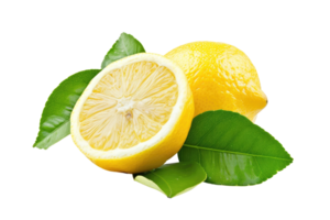 AI generated Lemon with leaf isolated on transparent background png