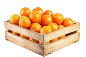 AI generated Fresh Mandarins in Rustic Wooden Box, isolated on a transparent background png