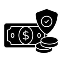 Money with shield, icon of financial security vector