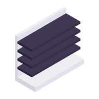 Trendy isometric design icon of wooden shelves vector