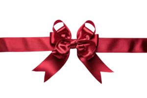 AI generated red gift present ribbon with bow in center, isolated on transparent background png