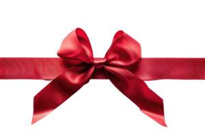 AI generated red gift present ribbon with bow in center, isolated on transparent background png