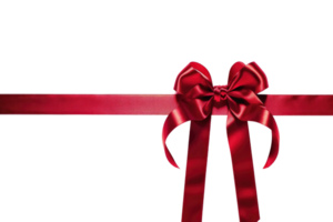 AI generated red gift present ribbon with bow in center, isolated on transparent background png