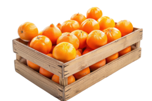 AI generated Fresh Mandarins in Rustic Wooden Box, isolated on a transparent background png