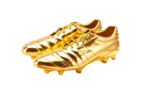 ai gegenereerd goud voetbal schoenen geïsoleerd Aan transparant achtergrond png