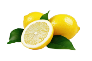 AI generated Lemon with leaf isolated on transparent background png