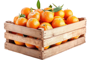 AI generated Fresh Mandarins in Rustic Wooden Box, isolated on a transparent background png