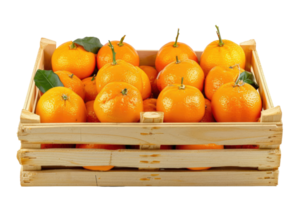 AI generated Fresh Mandarins in Rustic Wooden Box, isolated on a transparent background png