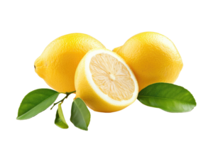 AI generated Lemon with leaf isolated on transparent background png