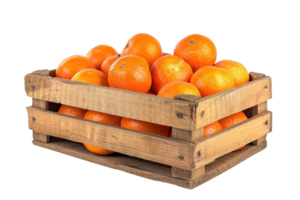 AI generated Fresh Mandarins in Rustic Wooden Box, isolated on a transparent background png