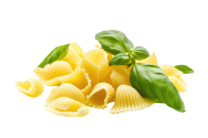 ai gegenereerd conchiglie rigeren pasta met basilicum Aan transparant achtergrond png