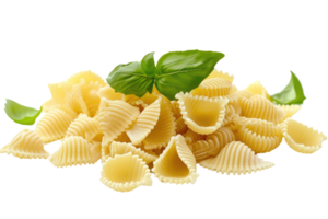 ai gegenereerd conchiglie rigeren pasta met basilicum Aan transparant achtergrond png