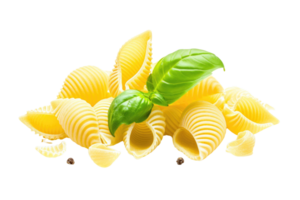 ai generiert conchiglie rigate Pasta mit Basilikum auf transparent Hintergrund png