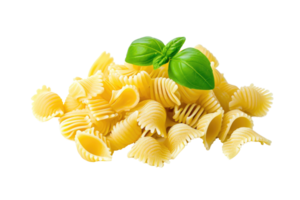 ai generado conchiglie rigate pasta con albahaca en transparente antecedentes png