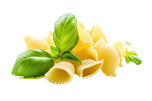 ai generato conchiglie rigate pasta con basilico su trasparente sfondo png