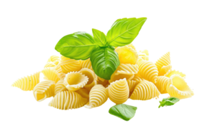 ai generado conchiglie rigate pasta con albahaca en transparente antecedentes png